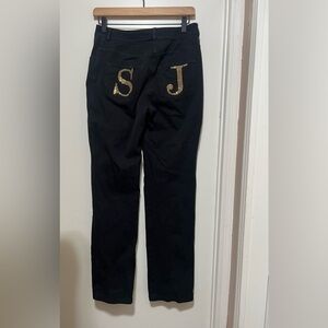 St. John Sport Embellished Pockets Jeans Black Denim Straight Leg Pants Size 2